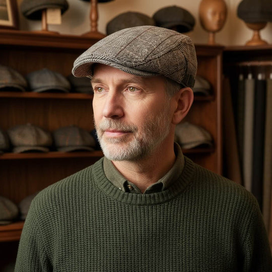 Herringbone Cotton Knitted Flat Cap | LAWTON