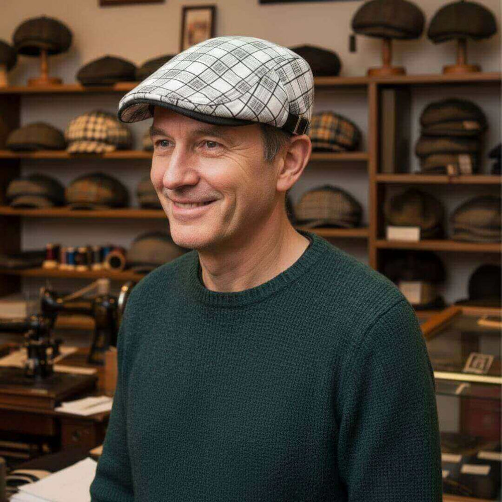 Linen-Cotton Plaid Flat Cap | WELLINGTON